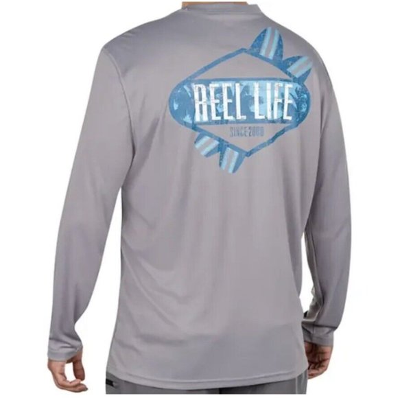 Reel Life Men's Longsleeve Outdoor Sun Defender UV TEE Small Grey NWOT - Picture 2 of 6